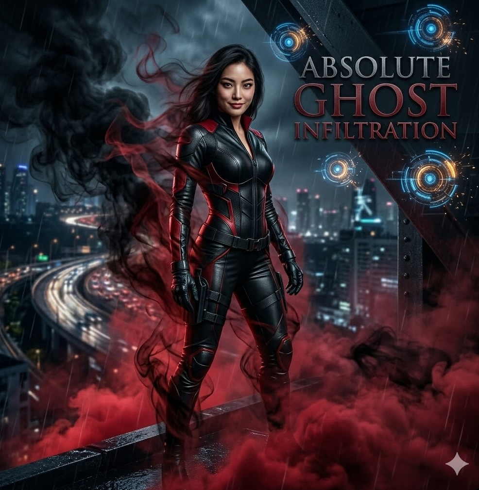 Absolute Ghost Infiltration' 텍스트가 은밀하게 새겨진 디자인 Absolute Ghost Infiltration' 텍스트가 은밀하게 새겨진 디자인